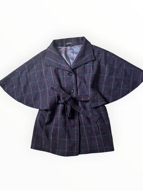 Peter James Vintage Purple and Gray Plaid Wool Cape Medium
